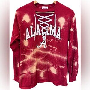 Alabama Crimson Tide Tie Dye Logo Crewneck T Shirt Medium Red Lace Up Upcycled